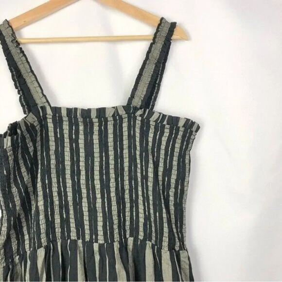 Refinity Green & Black Maxi Stripe Safari Smocked Maxi Dress L - Picture 5 of 6